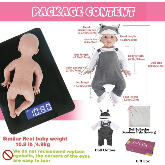 🆕21Inch Full Platinum Silicone Reborn Baby Dolls Cute Boy with Doll Cloth - Picture 6 of 6